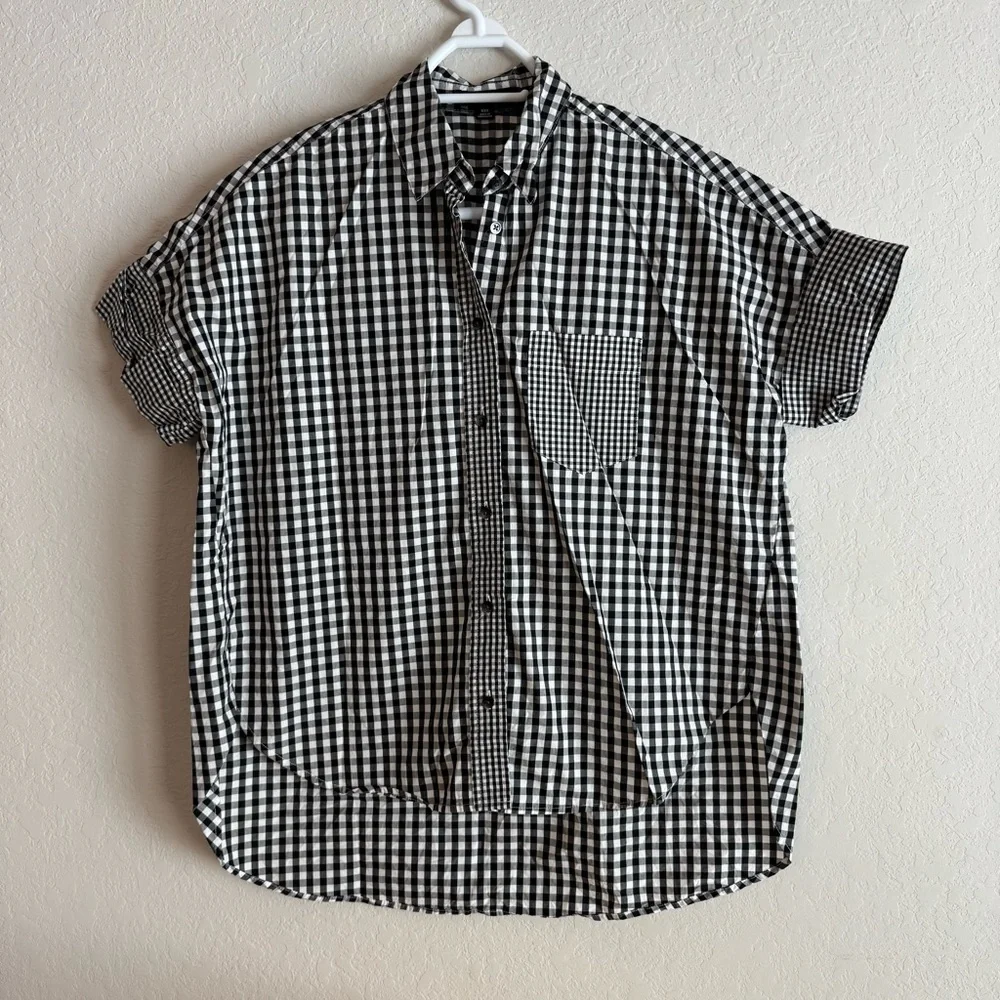 Madewell Oversized Gingham Play Button Down Shirt in Black and White XXS - Picture 4 of 7